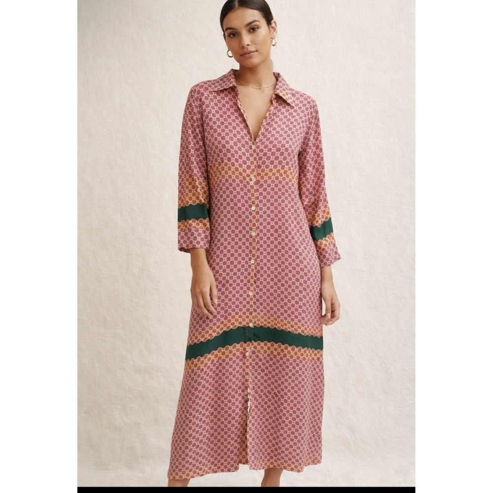 Gold & Silver Paris Long Sleeve Multicolored Geometric Print TunicMaxi Dress Sz1